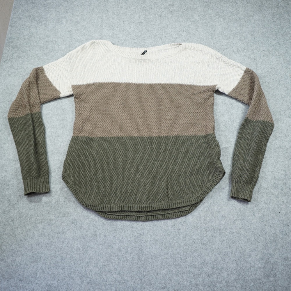 Kuhl Size Large Merino Wool Blend Colorblock Sweater Green Tan Cream Boat Neck